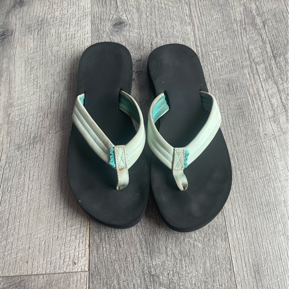 Mint Green Strap Black Footbed Flip Flops